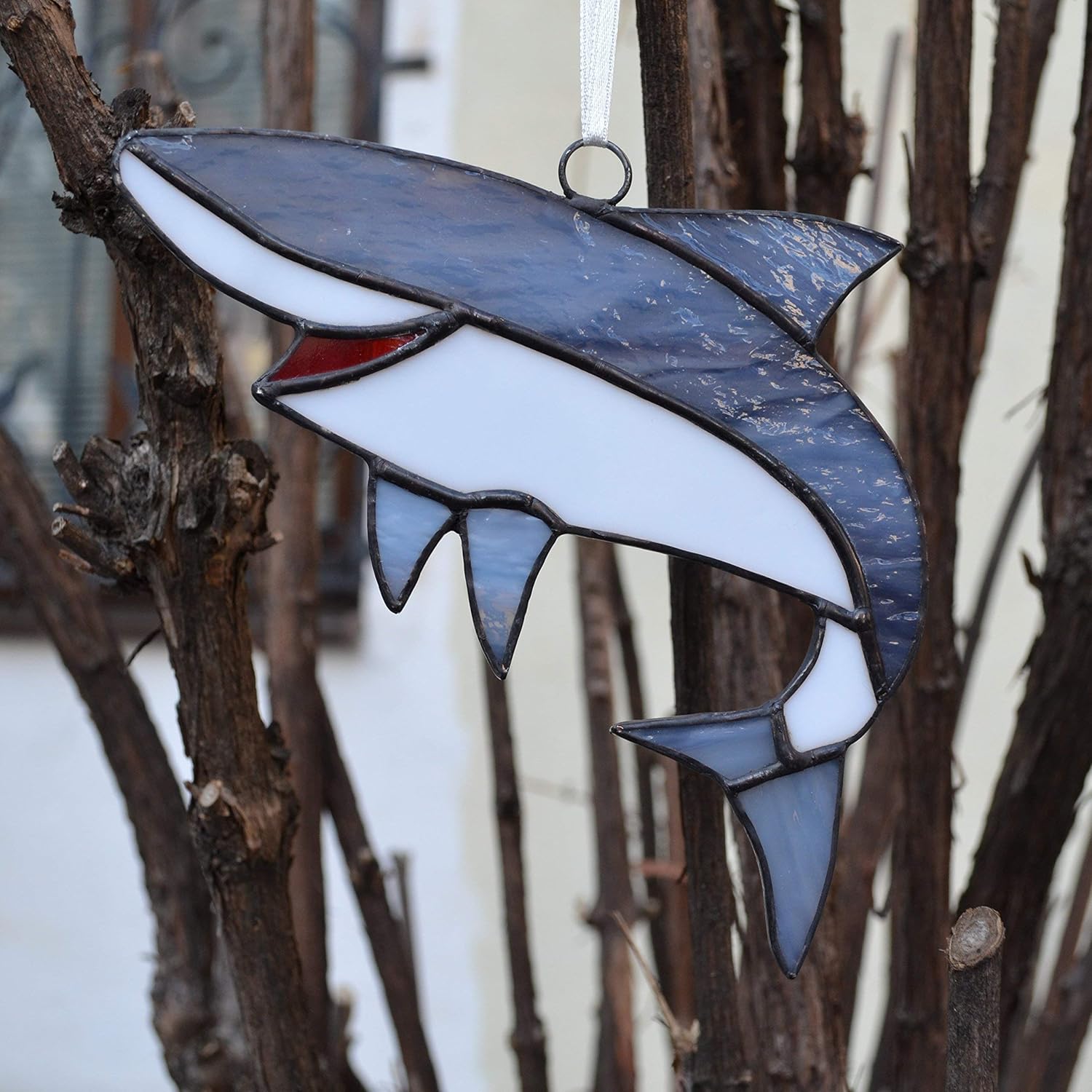 Stained Glass Shark Suncatcher for Window Hanging or Wall Decor, Beach Decoration for Home or Garden