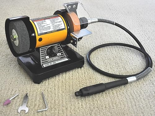 Trituradora y pulidora de banca multiuso TruePower 199 con eje flexible, soporte para herramientas y protector de seguridad, 3 pulgadas