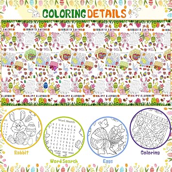 1 Pack Easter Coloring Table Cloth, Coloring Tablecloth with Happy Bunny Egg, Easter Paper Tablecloth for Holiday Party Favors(108x54Inch)