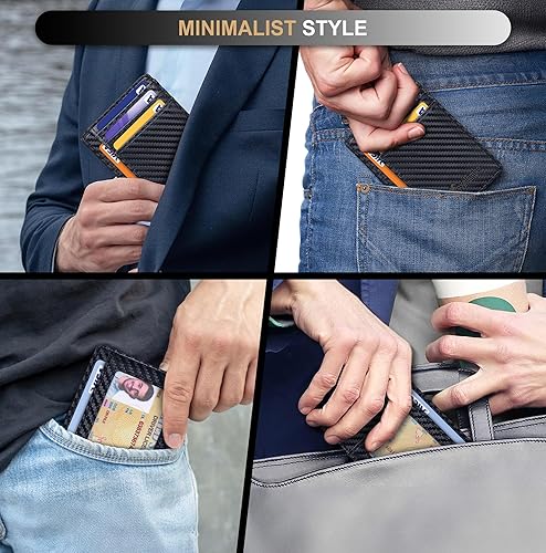 Miniatura 58 de Travelambo billetera mediana y minimalista de cuero para bolsillo frontal, con bloqueo de interferencia de radiofrecuencia, Verde, Minimalista