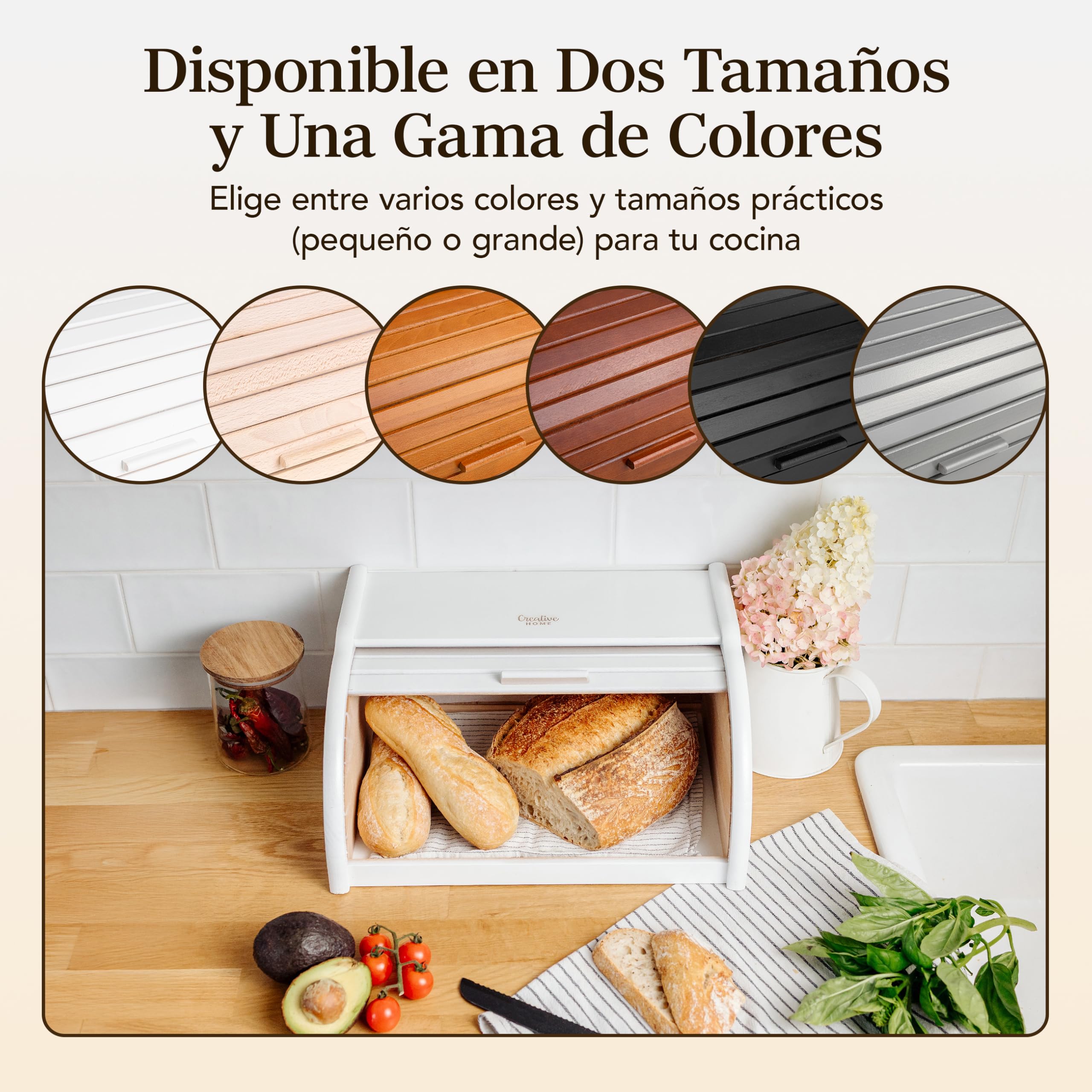 Creative Home Grande Panera Madera Contenedor para Pan Blanco