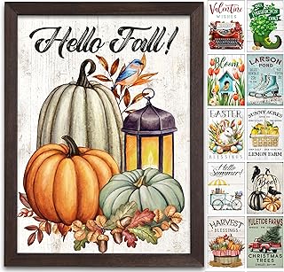 Farmhouse Wall Decor for your Home - 12x16 Rustic Wood Frame with 14 Int...