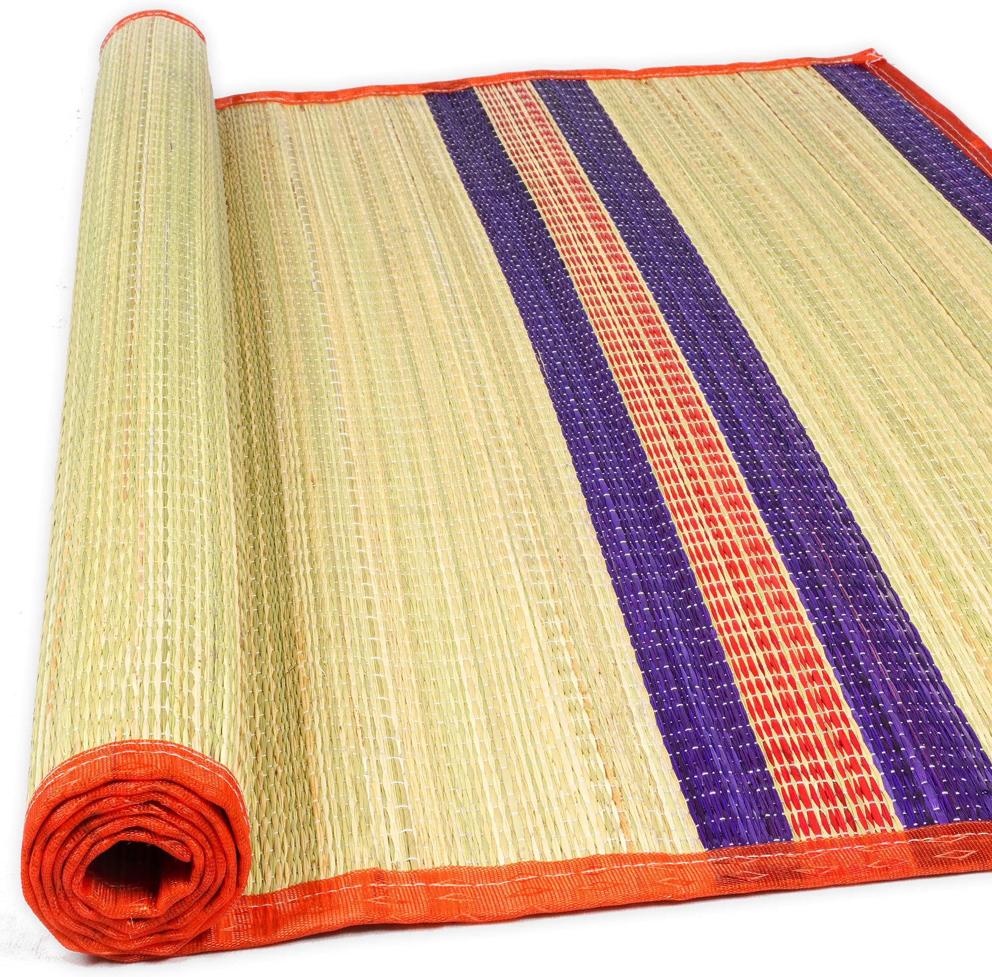 Charqoal™ Korai Grass Mat 3.5 X 6 feet (42 x 72 inch) Large Size Versatile Bed Mats/Yoga Grass Mat/Floor Mat/Sleeping Mat/Korai Pai/Sleep Chatai Foldable Both Side Usable at Home (Red)