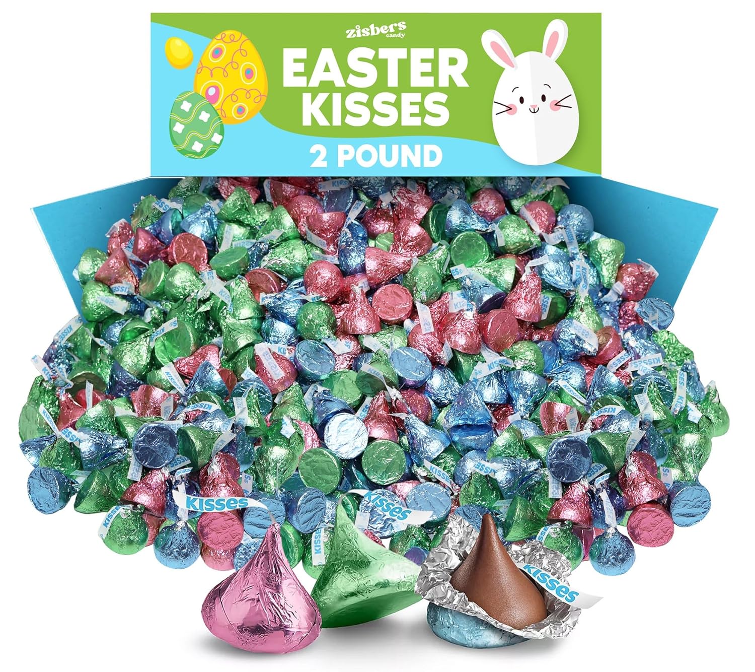 Bulk Easter Kisses Milk Chocolate 2 Pound - Individually Wrapped Holiday Chocolate Candy for Baskets, Egg Hunts, Party Favors & Treats - Approx 200 Pieces