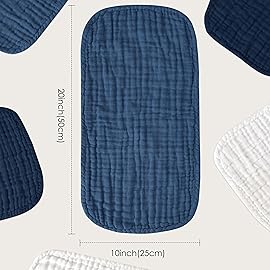 Muslin Burp Cloths for Baby 100% Cotton Burping Cloths for Unisex, Boy, Girl - Large 20\'\' by 10\'\' Newborn Essentials Ultra Soft Absorbent Milk Spit Up Rags - 12 Pack - White+Deep Navy Series