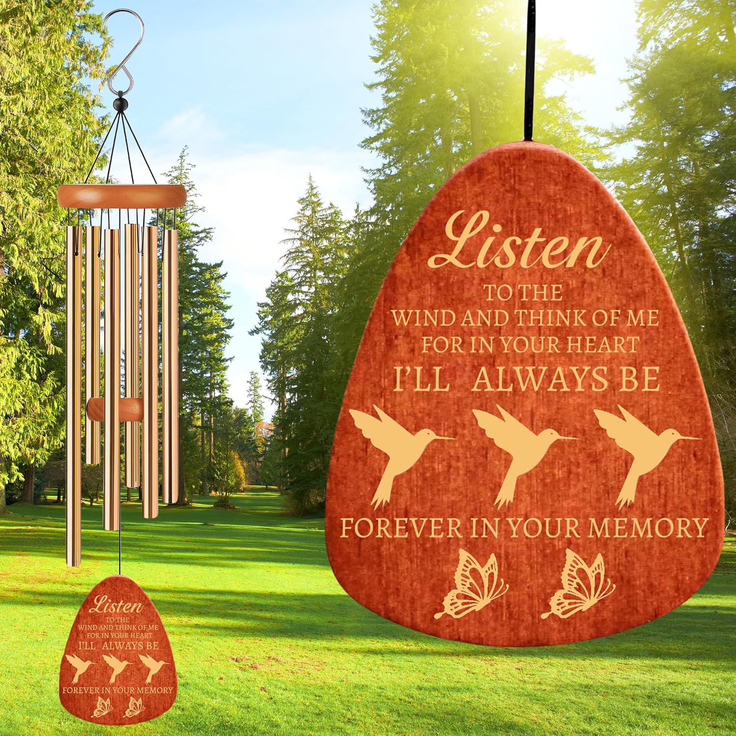 37" Sympathy Wind Chimes with Hummingbird, Memorial Wind Chimes for Loss of Loved One Prime, Bereavement/Sympathy/Memorial Gift for Loss of Mother Father Husband Remembrance!(P1) (Black, 37")