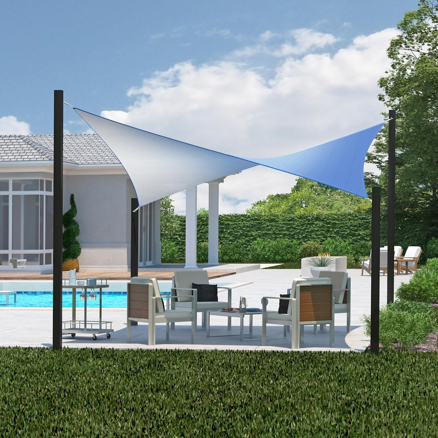 Coolaroo DualShade Ready-to-Hang Shade Sail - 95% UV Block, Iridescent Two-Tone Sun Shade with Pre-Attached Ropes, Lightweight Breathable Fabric, 12 ft x 8 ft Rectangle, Maldives