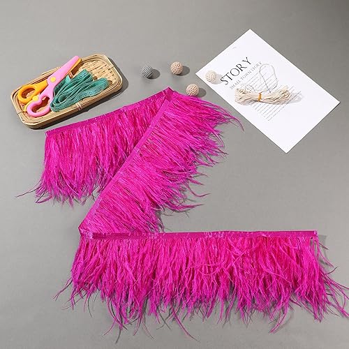 Miniatura 78 de Ribbón de plumas de avestruz rojo, 1.5 capas, 2 yardas de 4 a 5 pulgadas, cintas con flecos, para costura, vestido, proyectos de manualidades
