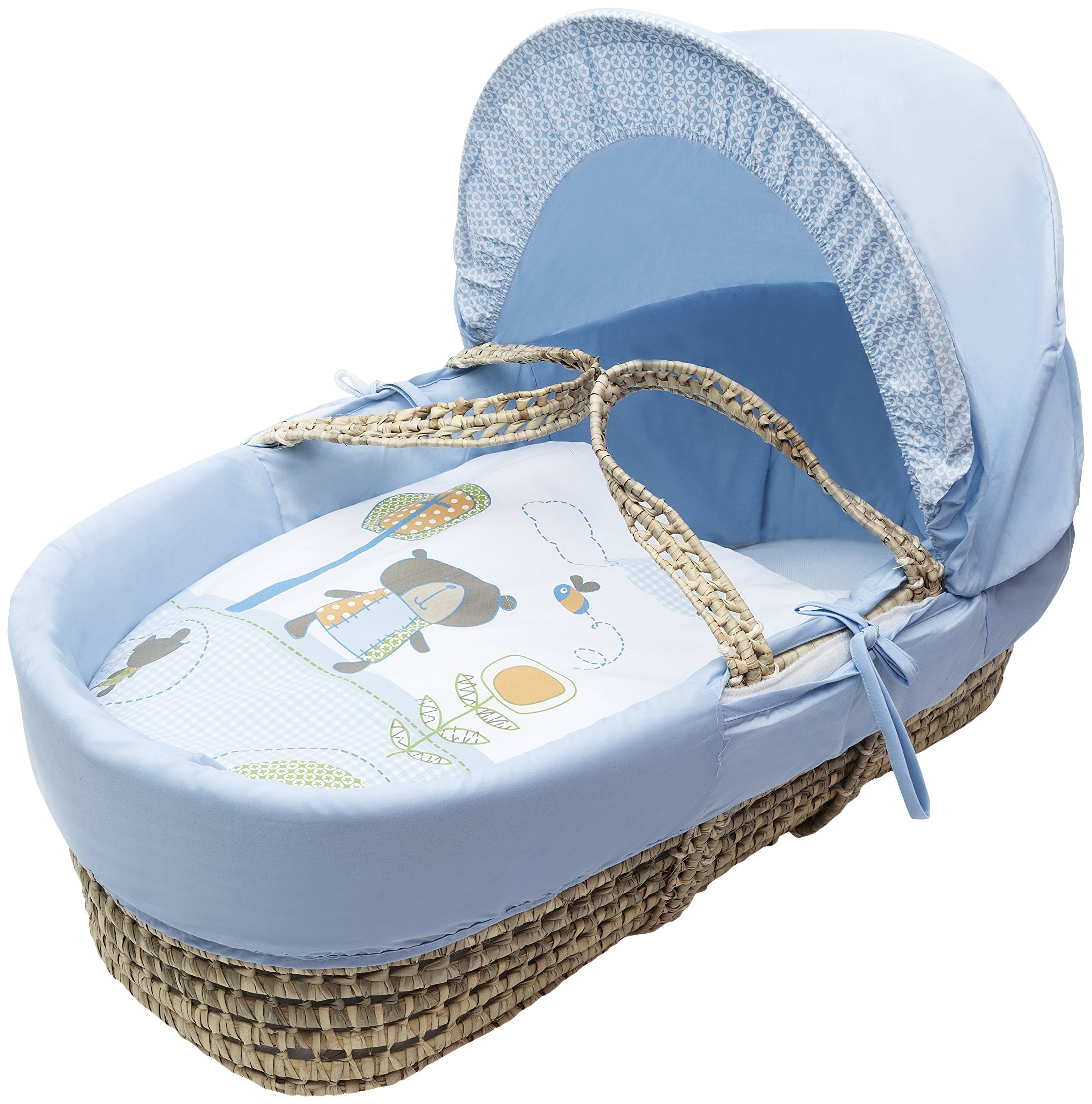 Tiny Ted Blue Palm Moses Basket