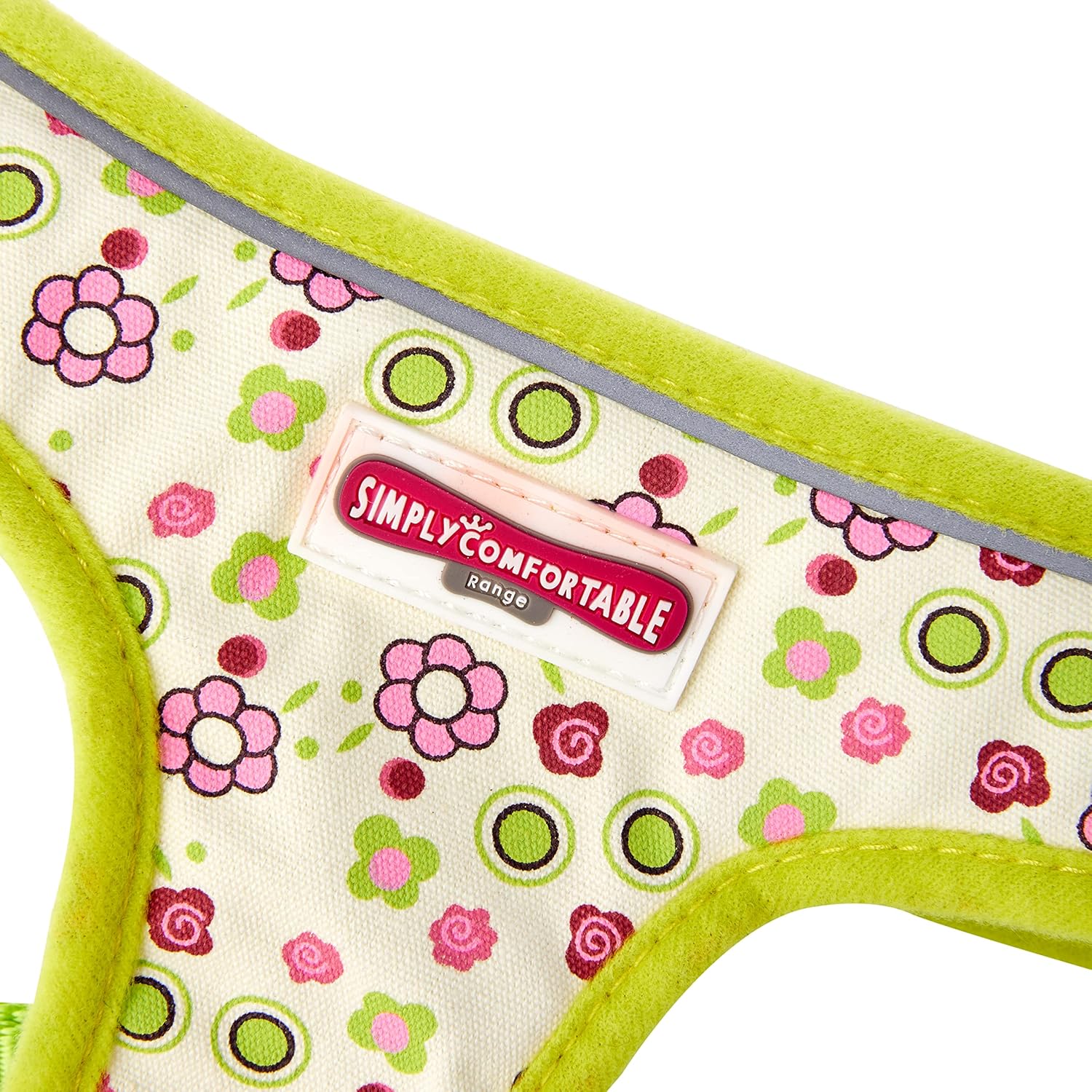 Ancol Lime Flowers Dog Harness Nylon Straps Adjustable Buckles Quick Click Fastener Comfortable Breathable Soft Padded Pet Training Accessory - Medium - 44-57 cm