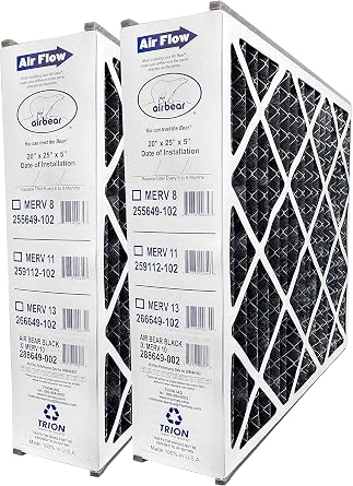 Trion Air Bear Black 288649-002 2 -Pack - 20 & quot؛ &times; 25 & quot ؛ &times; 5 & quot؛ فلتر الكربون لتقليل الرائحة ، MERV 10