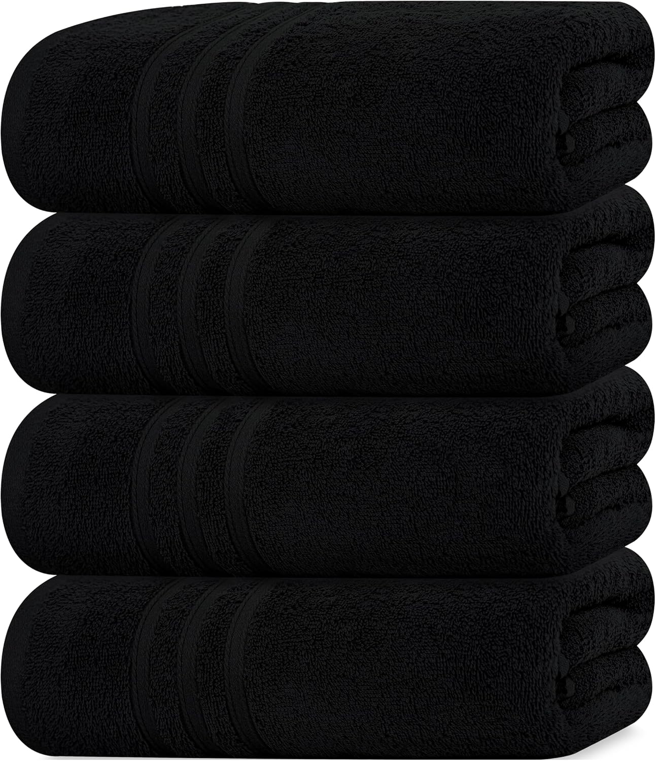 Tens Towels Pack of 4 Soft Bath Towels, 100% Cotton, 27 x 54 Inches, Lightweight & Quick-Dry, Ideal for Daily Bathroom Use, Practical & Comfortable, Black
