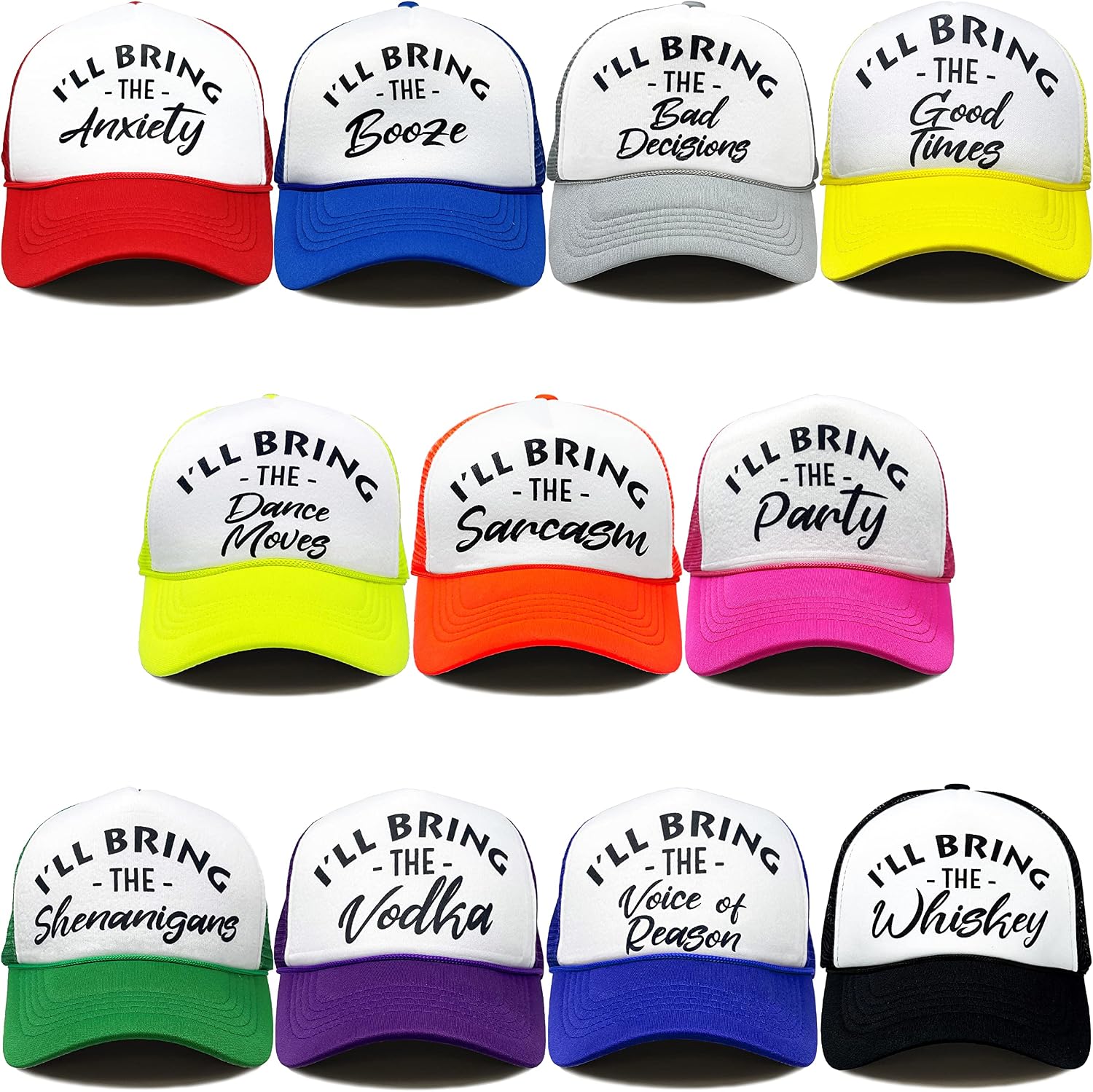 Funky Junque 11 Pack: Womens Bride Trucker Hat Bachelorette Tribe Squad Baseball Cap Bundle