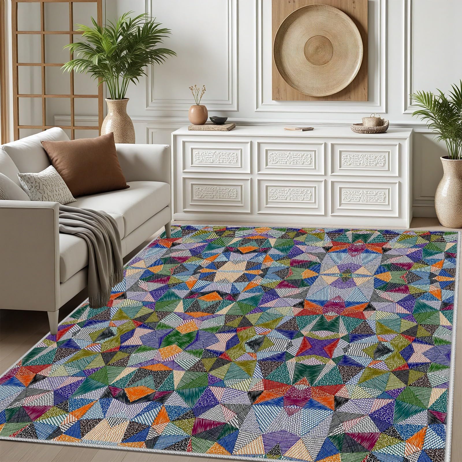 Bunt Abstrakte Teppich Wohnzimmer | Geometrisch Modern Teppich Groß 200x290 cm, Mehrfarbig Aesthetic Teppiche für Esszimmer, Schlafzimmer Bettvorleger Kurzflor