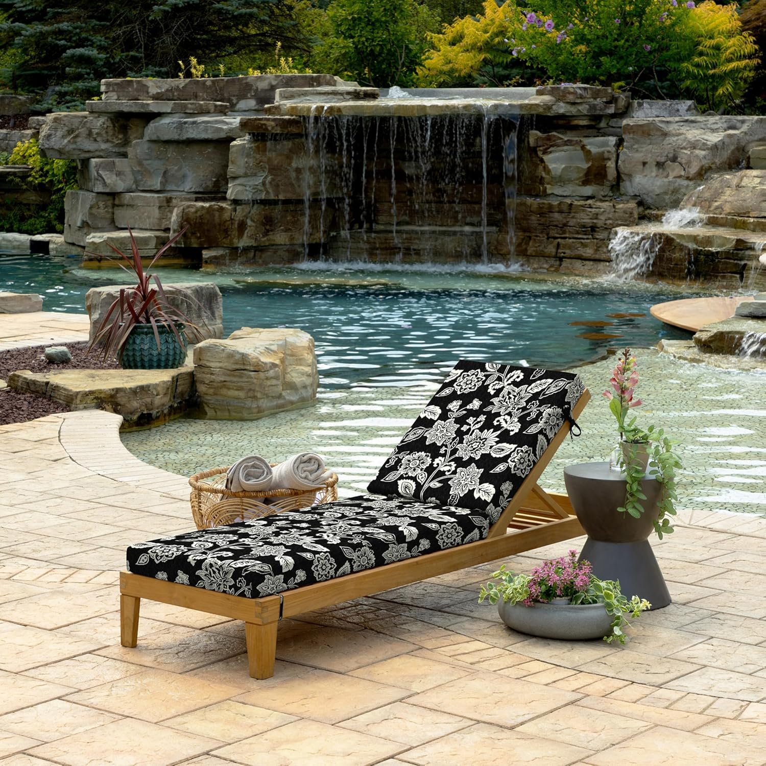 arden foam outdoor chaise lounge cushion, 21 x 72, made with profoam, rain-proof, fade resistant, ashland black jacobean 72 x 21 foam chaise cushion ashland black jacobean