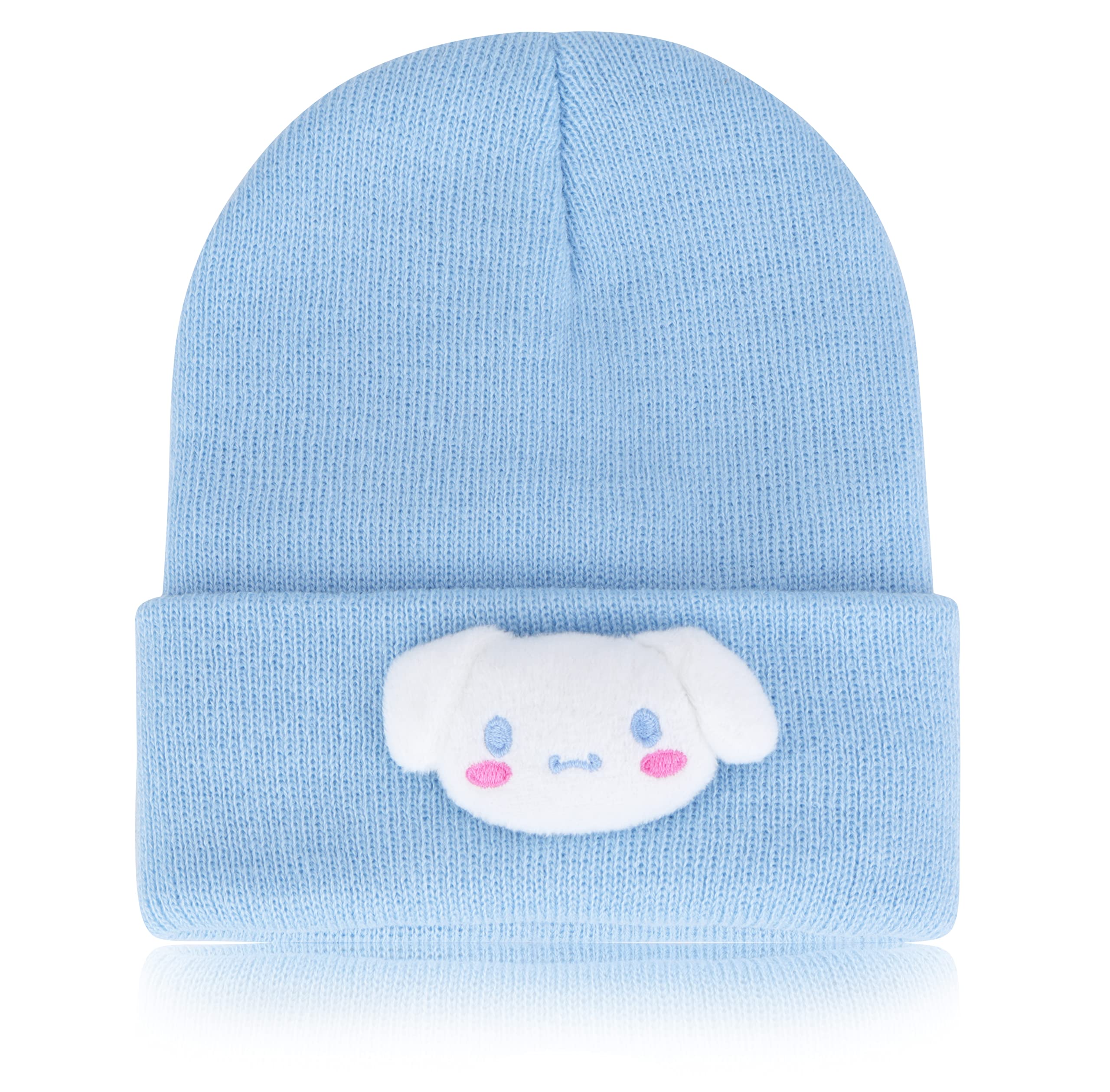 RoffatideAnime Cinnamoroll Cute Beanie Hat Kawaii Lolita JK Caps Winter Knit Hat for Boys Girls Embroidered Beanie Cap