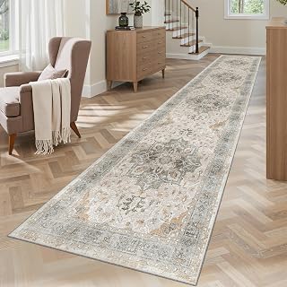 Madane Washable Runner Rugs 2x10 for Hallway Kitchen, Light Taupe Brown