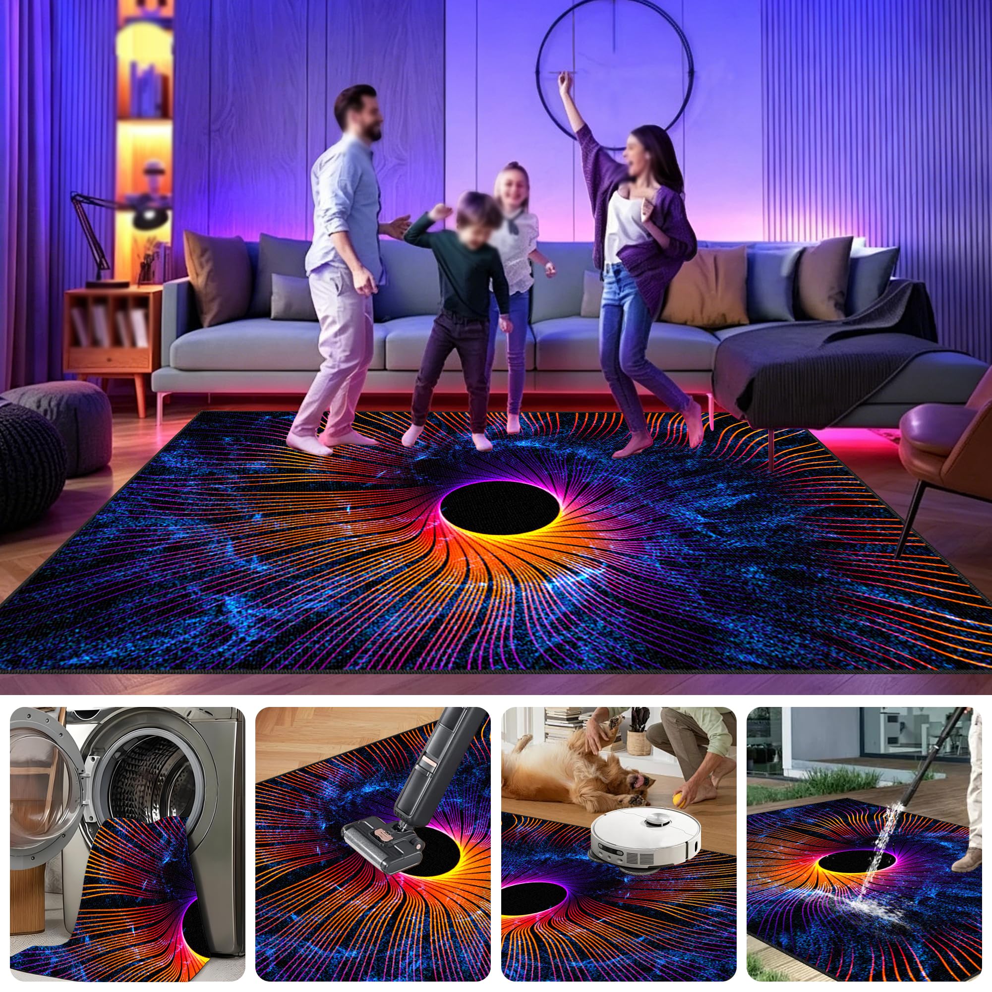 Alfombra Salon Grande Lavable, Alfombra de área de juegos para dormitorio de niños, 3D Alfombras Gamer Gaming antideslizante, Alfombra Habitación Juvenil para Sala de Juegos, Dormitorio 200 x 250 cm