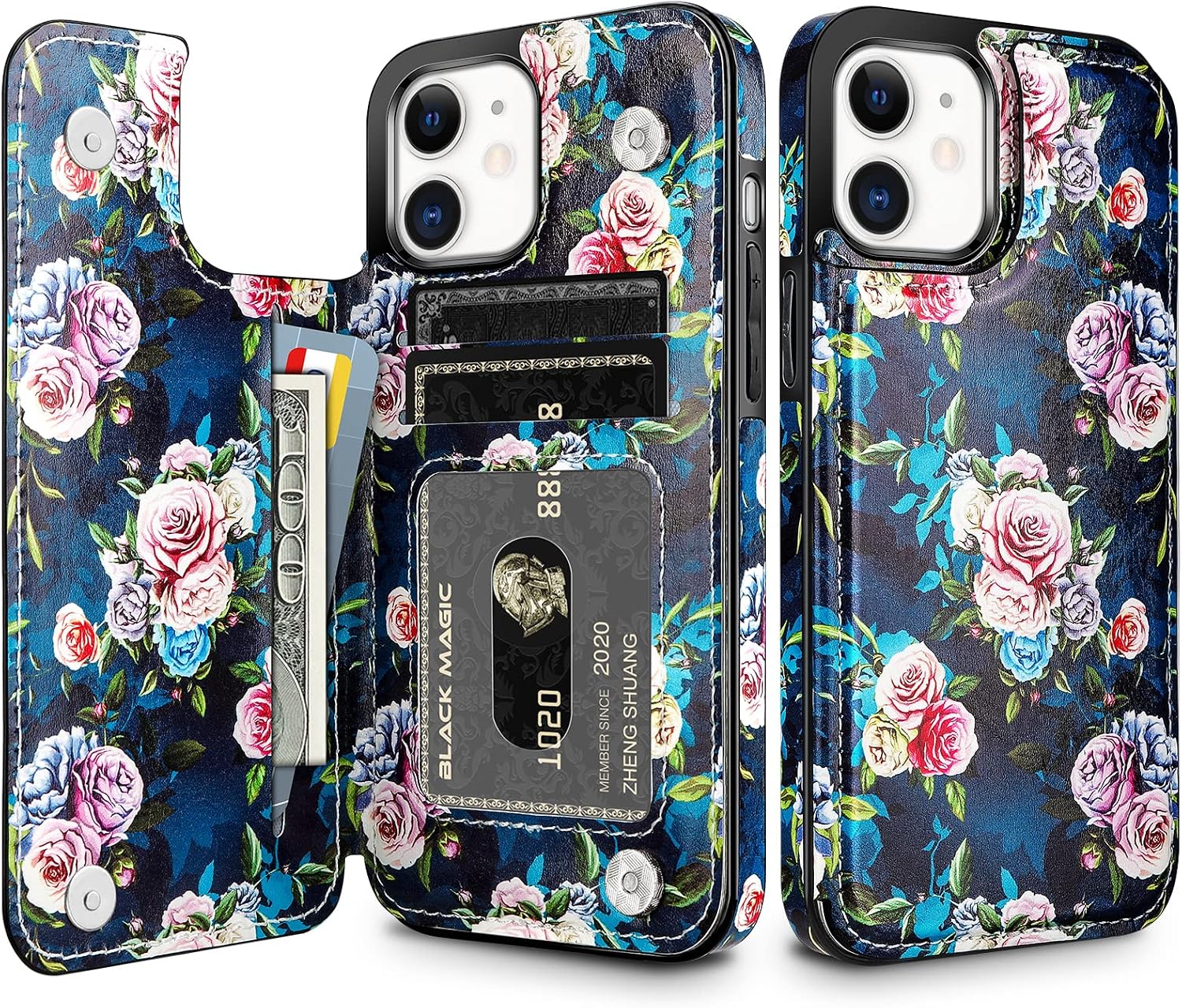 HianDier Compatible with iPhone 12 Mini Wallet Case 5.4-inch 5G Slim Protective Case with Credit Card Slot Holder Flip Folio Soft PU Leather Magnetic Closure Cover, Peony