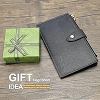 Vista 8 de Travelambo Billetera para mujer con bloqueo RFID plegable para múltiples tarjetas con bolsillo con cremallera, Negro -, Minimalista