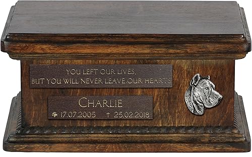 Presa Canario, Perro de Presa Canario, urna para cenizas de perro con alivio y frase con el nombre y la fecha de tu perro