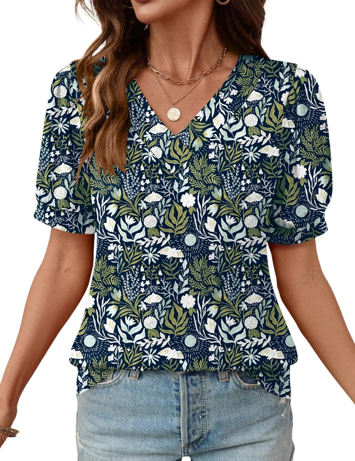 Rapbin Womens Summer Tops Puff Short Sleeve Shirts V Neck Blouses Business Casual Tunic Spring Fashion Clothes 2026