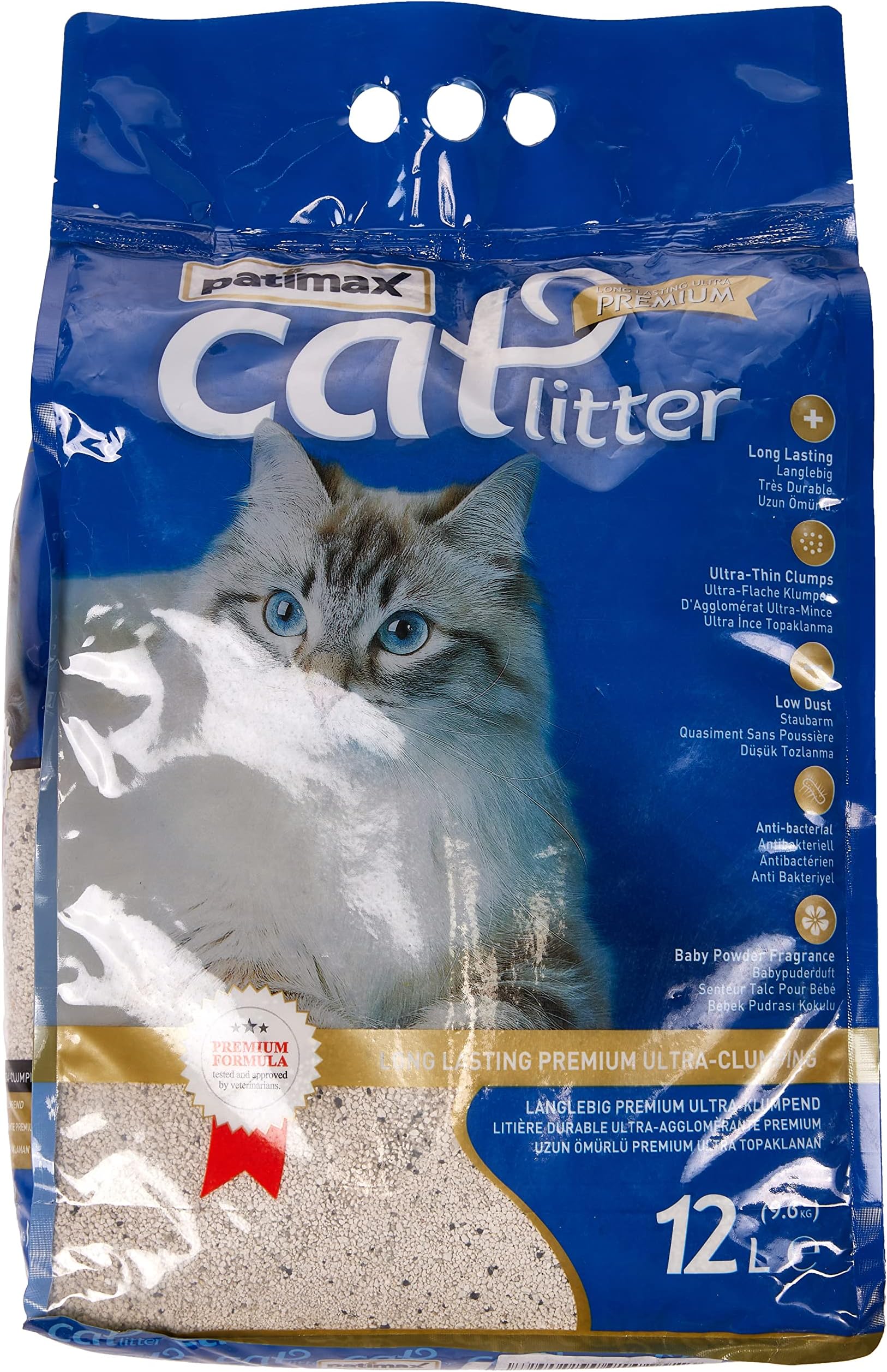 Premium Ultra Clumping Cat Litter - Baby Powder,12L (9.6Kg), White
