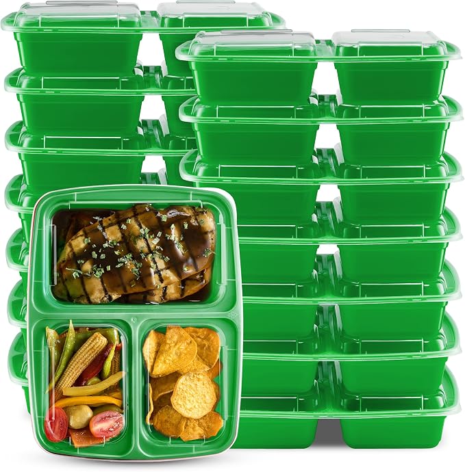 Amazon.com: 3 Compartment Meal Prep Lunch Box and Food Storage ...