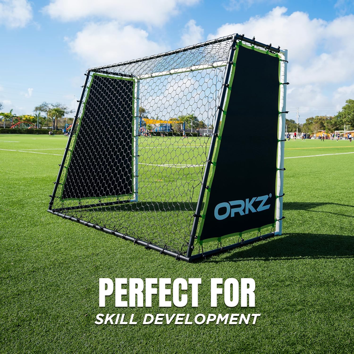 Soccer Goal Rebounder Trainer 3-in-1 | 7X5' Large Ultra-Responsive Rebound Net for Powerful Football Practice, High Passing, Low Passing and Shooting Training, Includes Ground Stakes