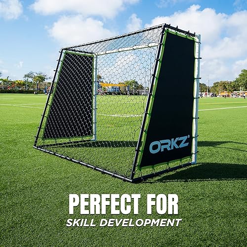 Miniatura 6 de Entrenador de rebote de portería de fútbol 3 en 1  Red de rebote ultra sensible grande de 7 x 5 pies para una potente práctica de fútbol, paso alto,