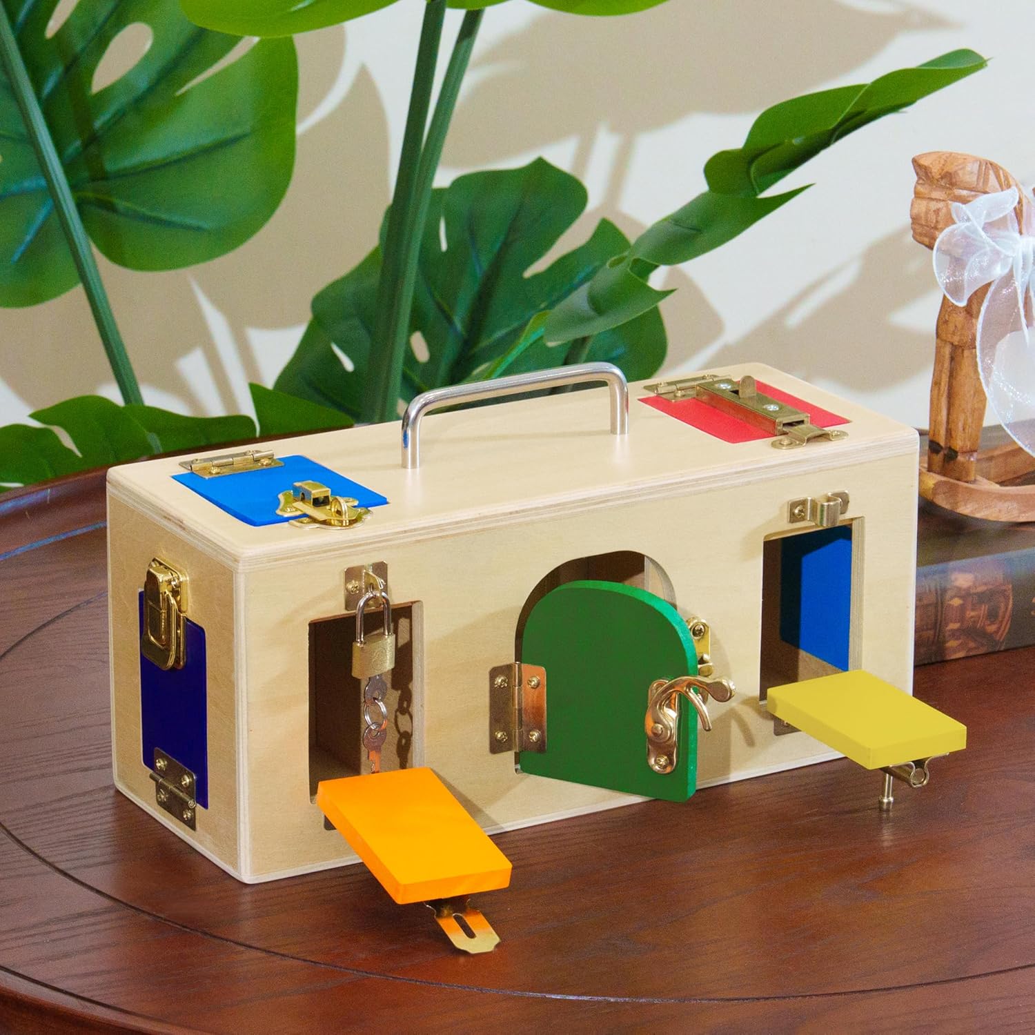 Premium Montessori Lock Box – Wooden Lock Exercises Board, 10-in-1 Practical Life Activity Box with 10 Different Locks & Latches, Fine Motor Skills Toy,Problem Solving, Homeschool Classroom Ages 3-6