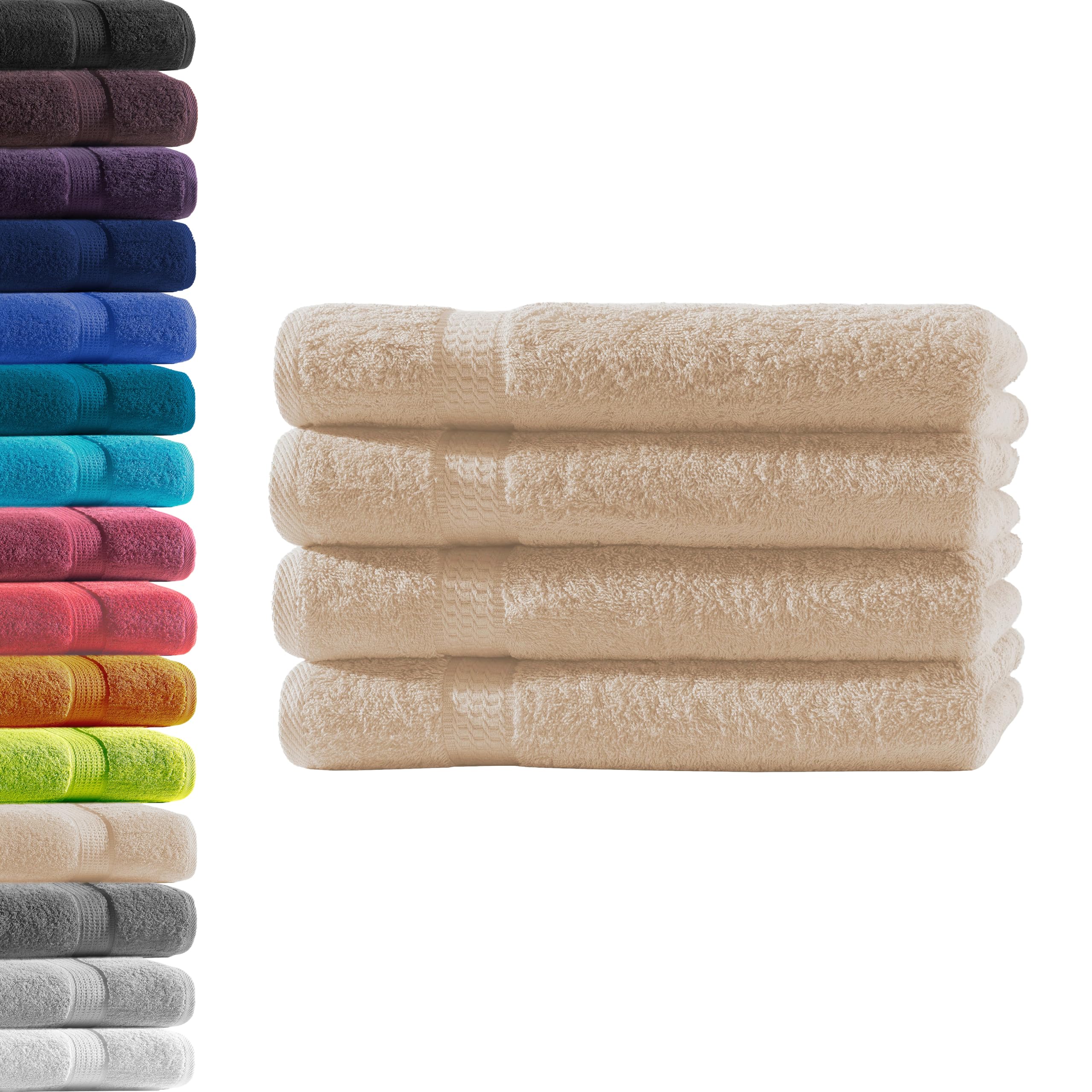 4X Handtuch | Beige | 100% Baumwolle Frottier | Oeko-TEX® Standard 100