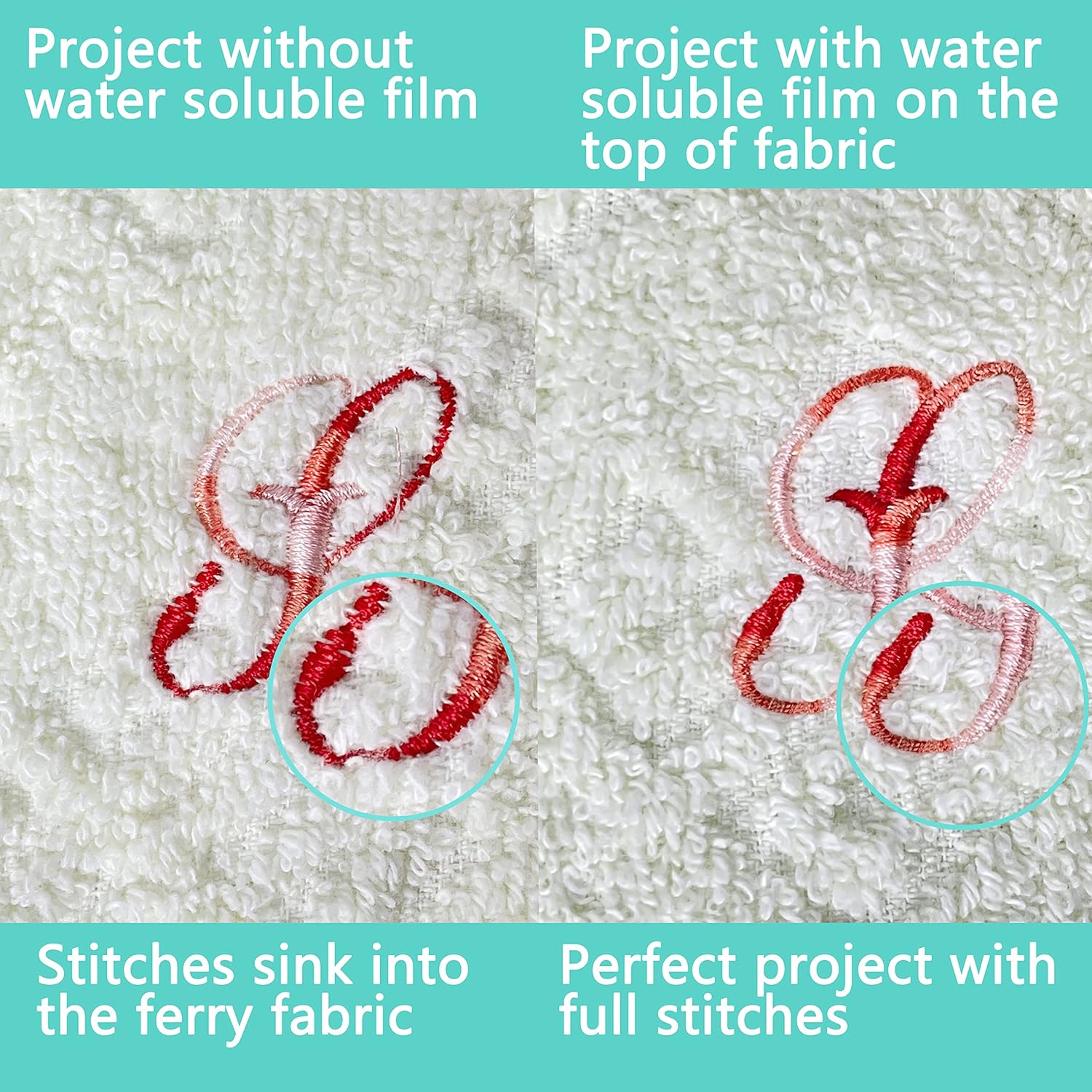 Craftido Clear Wash Away/Water Soluble Embroidery Stabilizer Topping Film 12" x 25 Yd/roll Compatible with Most Hoops 25µm Light Weight for Machine Embroidery and Hand Sewing - Image 3