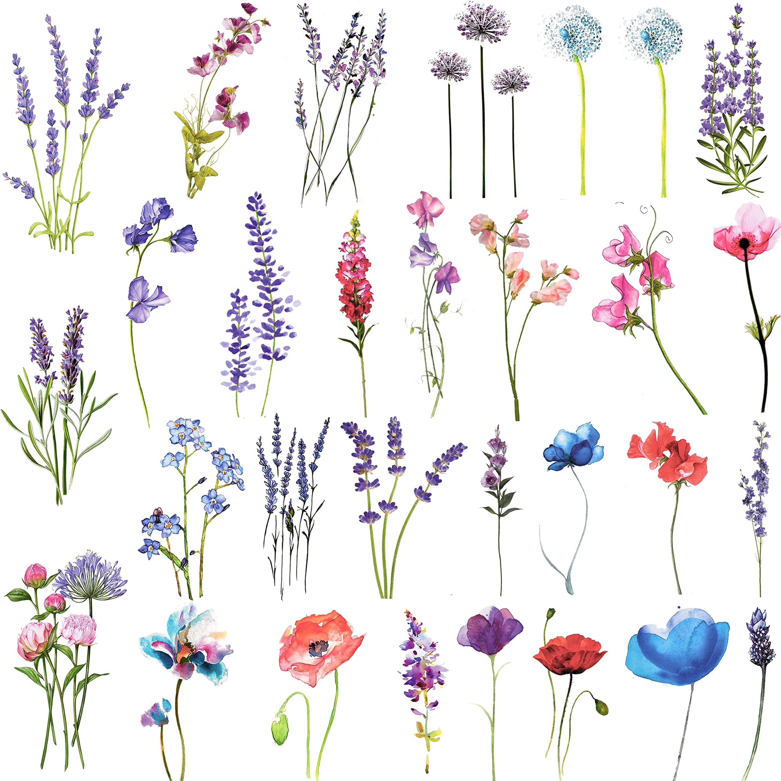 COKTAK 12 Sheets Watercolor Purple Violet Lavender Temporary Tattoos For Women Tiny Wild Plant Sweet Pea Morning Glory Flowers Fake Tattoos Temporary For Girl Kids Hand Face Ankle Neck Tatoos Stickers