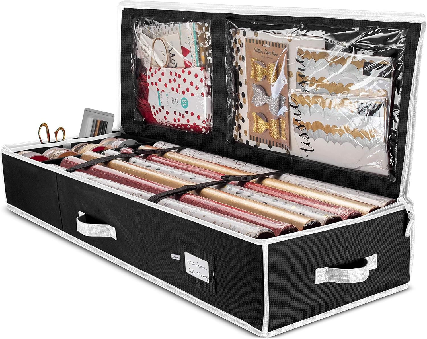 ZOBER Christmas Wrapping Paper Storage Bag - Fits 14 to 20 Standard Rolls Upto 40"- Slim Design Underbed Wrapping Paper (Black & White) : Home & Kitchen