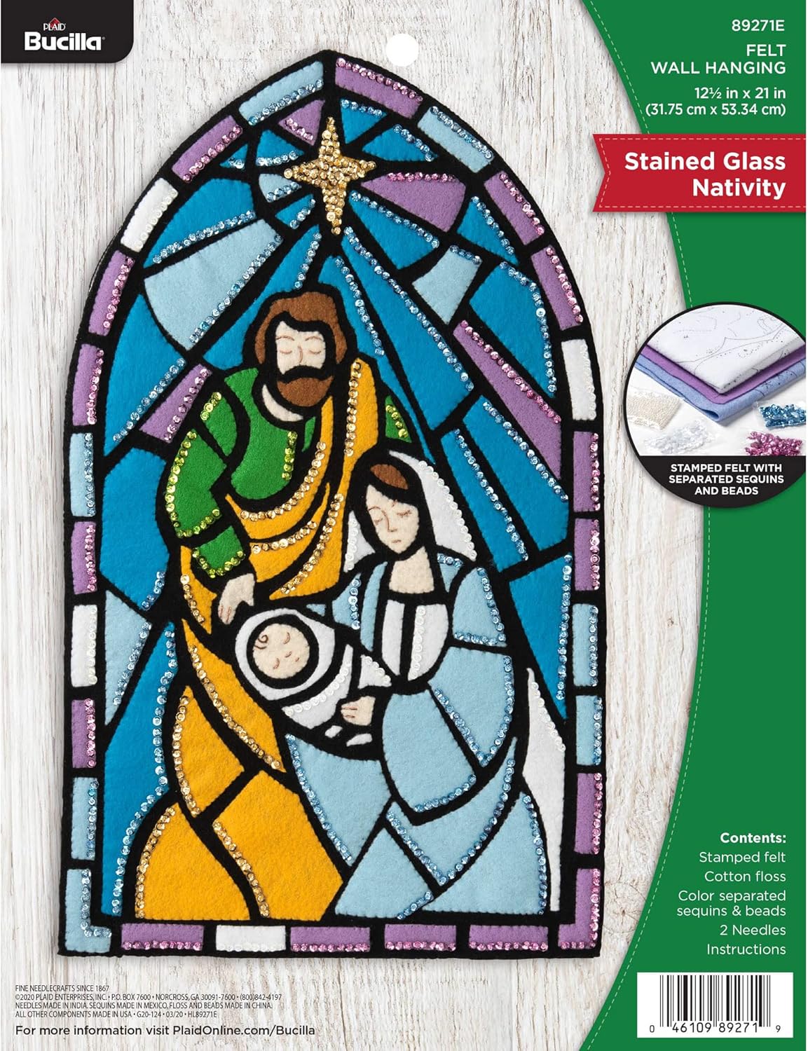 Bucilla Plaid Stained Glass Nativity Wall Hanging, 12.5" x 21" (89271E)