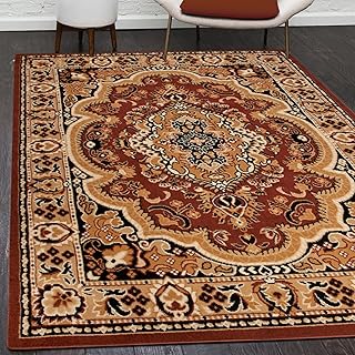 Mazovia Orientalisch Vintage Teppich - Kurzflor - Muster mit Medaillon - Traditioneller Teppich für Wohnzimmer, Esszimmer - ÖKO-TEX Wohnzimmerteppich - Braun 70 x 130 cm
