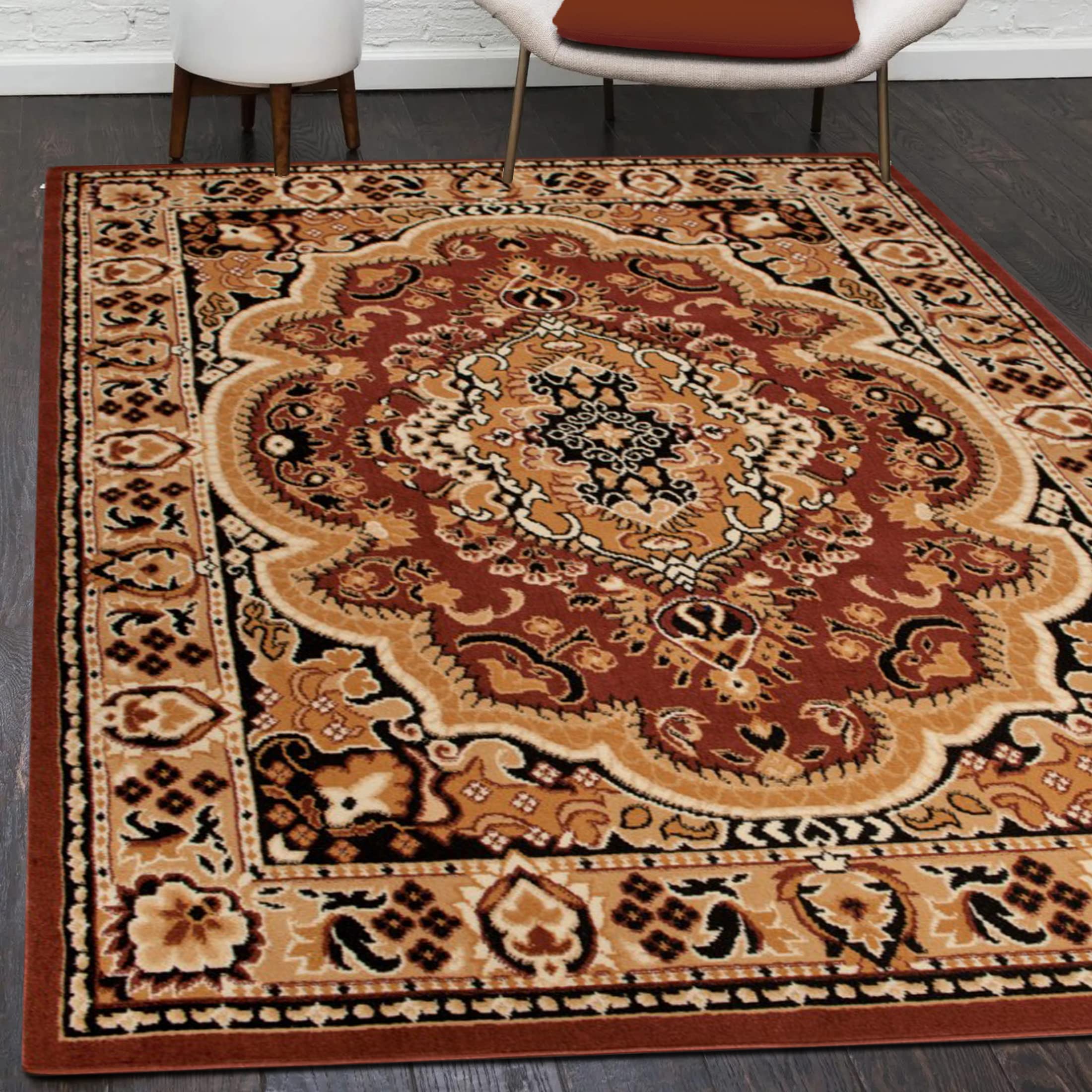 Tapis salon modern vintage Mazovia marron 220x300 cm grand format poil ras chambre