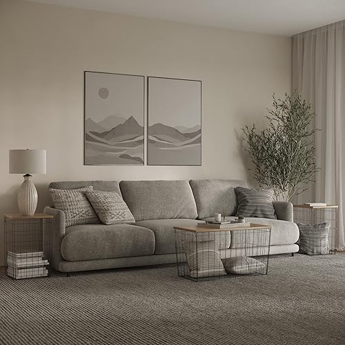 Miniatura 4 de Lavish Home - Juego de 3 mesas de sala de estar, cesta de metal con tapas extraíbles, 2 laterales pequeños y 1 mesa decorativa grande (marrón/negro)