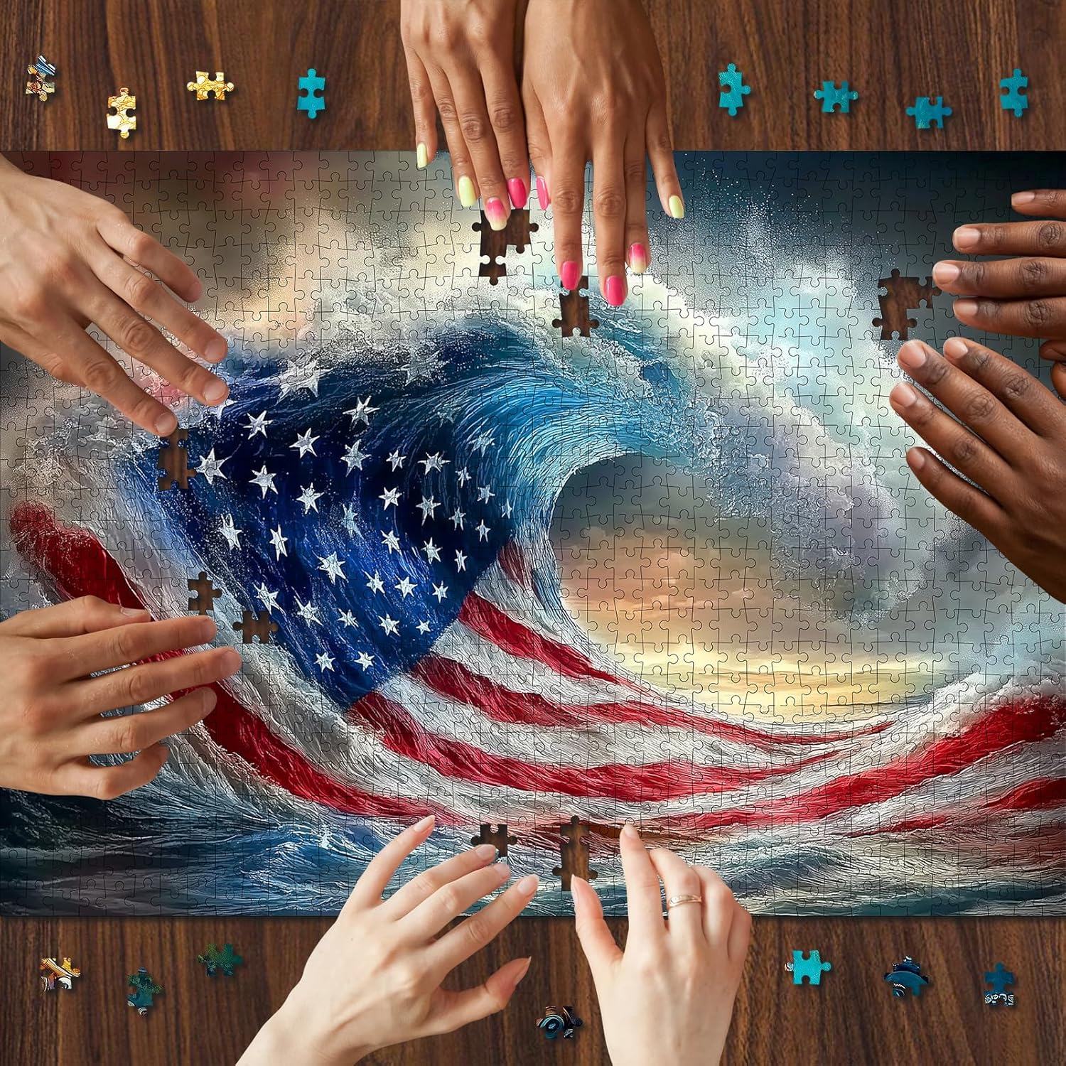 1000pcs American Flag Wave Paper Puzzle - Large Puzzle Toy Adult Game Gift - Family Interactive Game Puzzle DIY Home Decoration Brain Challenge Gift