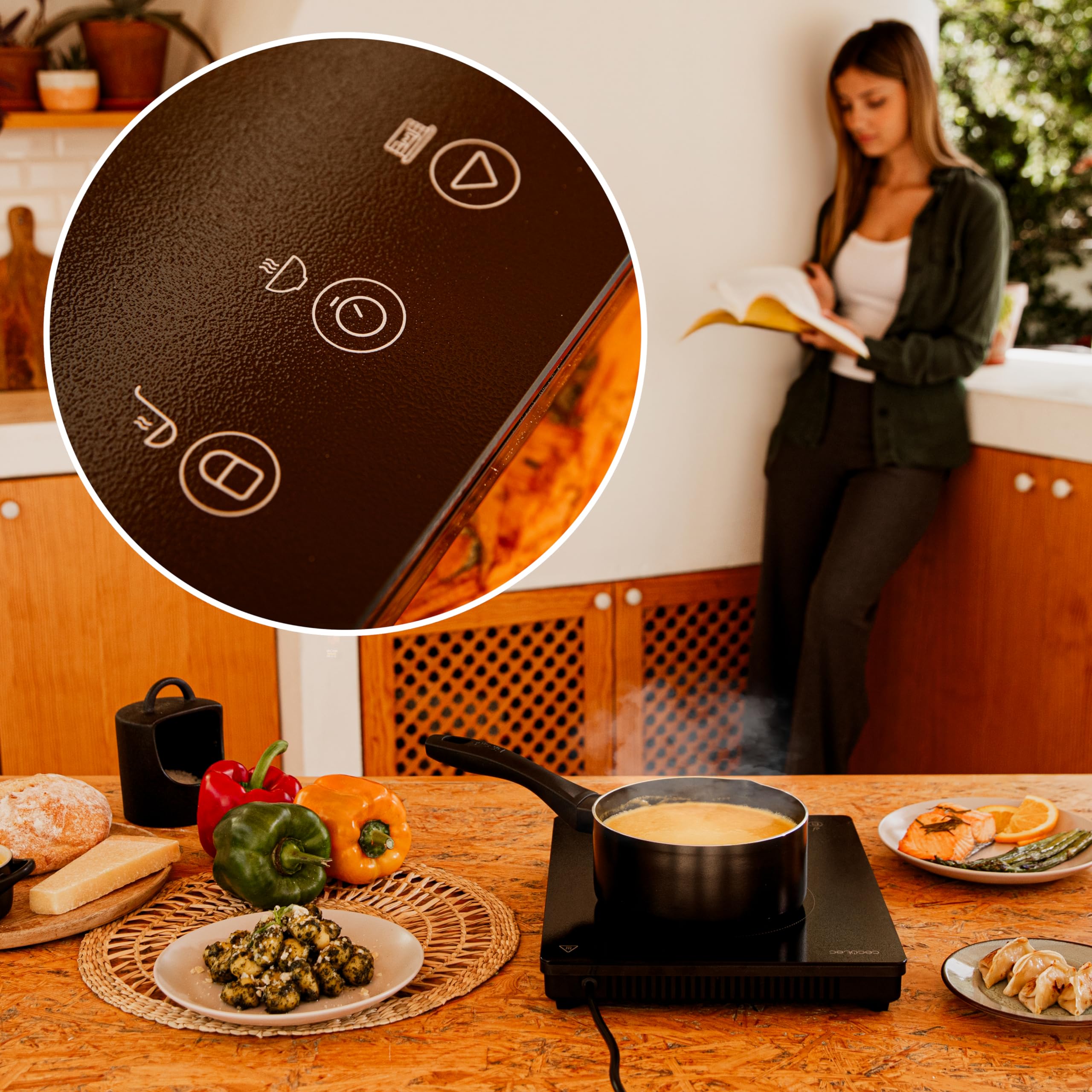 Plaque à Induction Portable Cecotec 2000W - 9 Niveaux Puissance, Verre émaillé, Minuteur 180 Min - Cuisson Rapide Et Précise