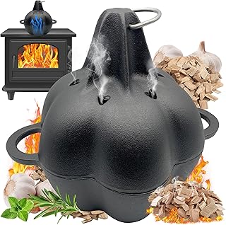 AOKDEER Wood Stove Steamer, Cast Iron Humidifier for Wood Stove, Pre-Seasoned Smoker Box & Garlic Roaster for Grill Oven, All-Season Cast Iron Steamer Pot, Fireplace Humidifier Cookware Set