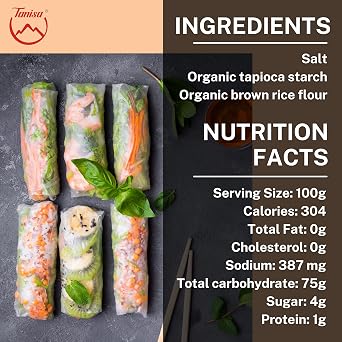 TANISA Organic Brown Rice Paper Wrappers for Fresh Spring Rolls - Gluten Free, Vegan, USDA Organic, Only 26 Cal/Sheet - 8.7 Inch Round, 22 Sheets (7.05 oz)