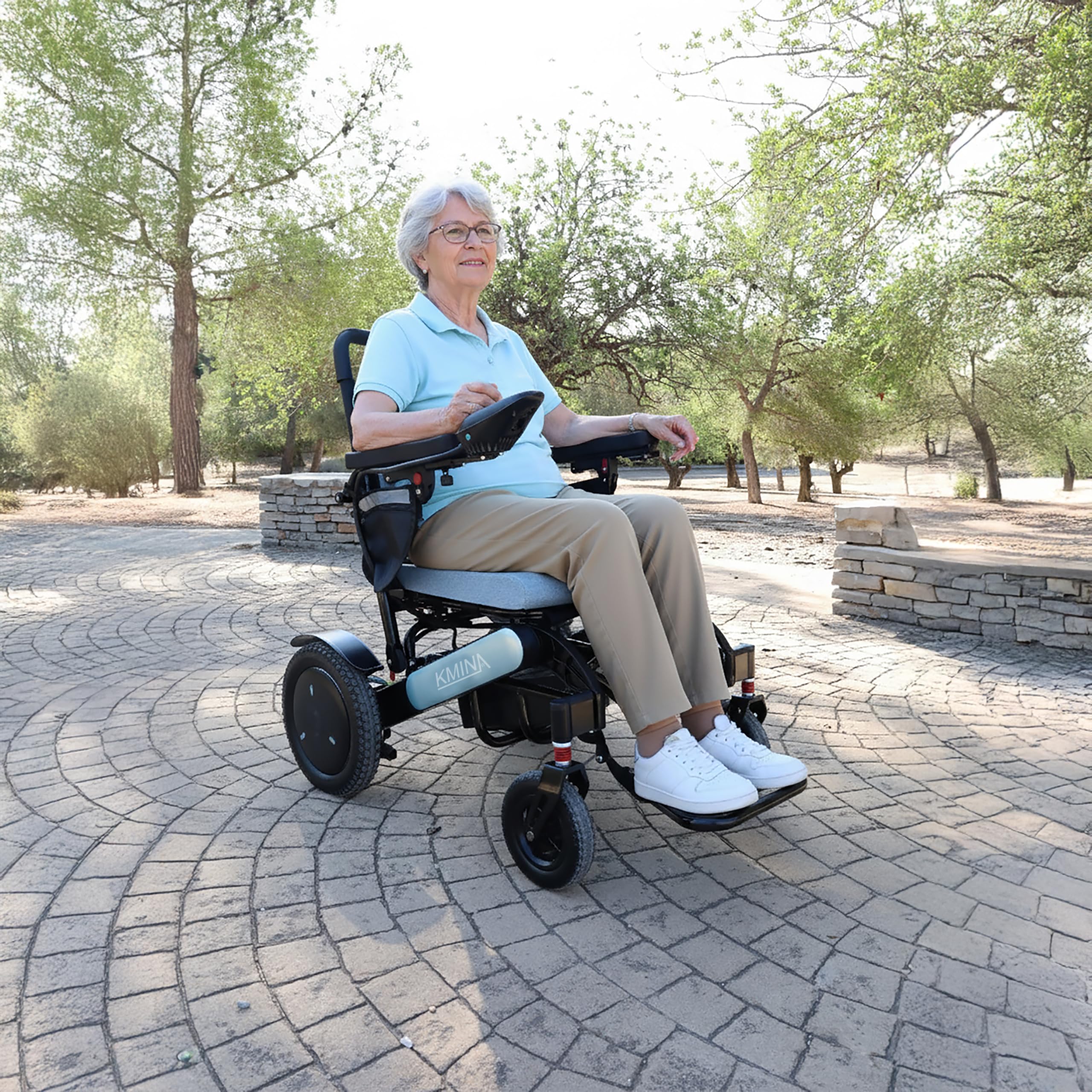 KMINA Fauteuil Roulant Électrique Pliable Ultra Léger, Joystick, 8 km/h