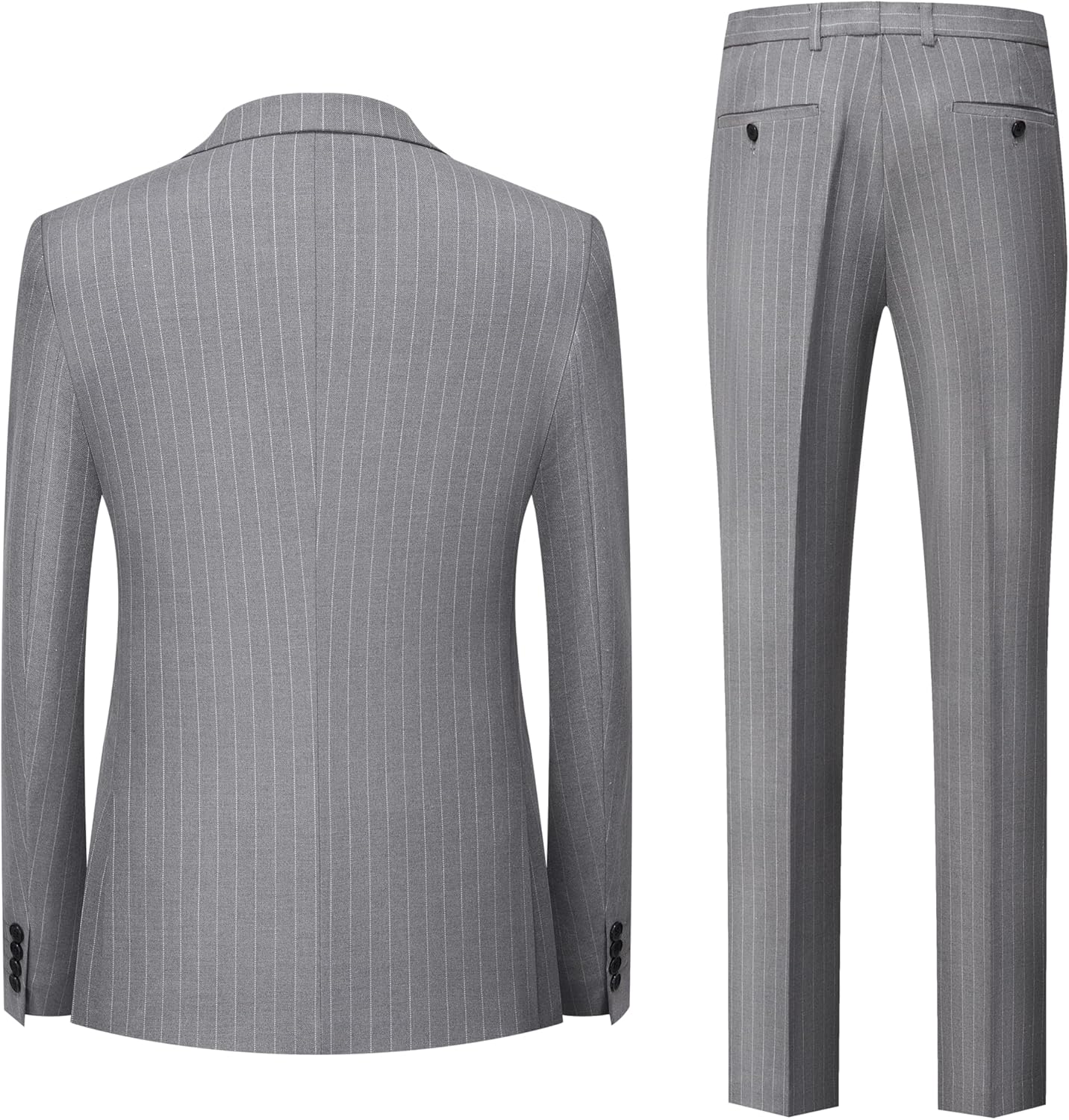 MOGU Mens Double Breasted Pinstripe Suit 2 Piece Slim Fit Tuxedo Formal Jacket and Pants for Business Wedding Prom - Image 2