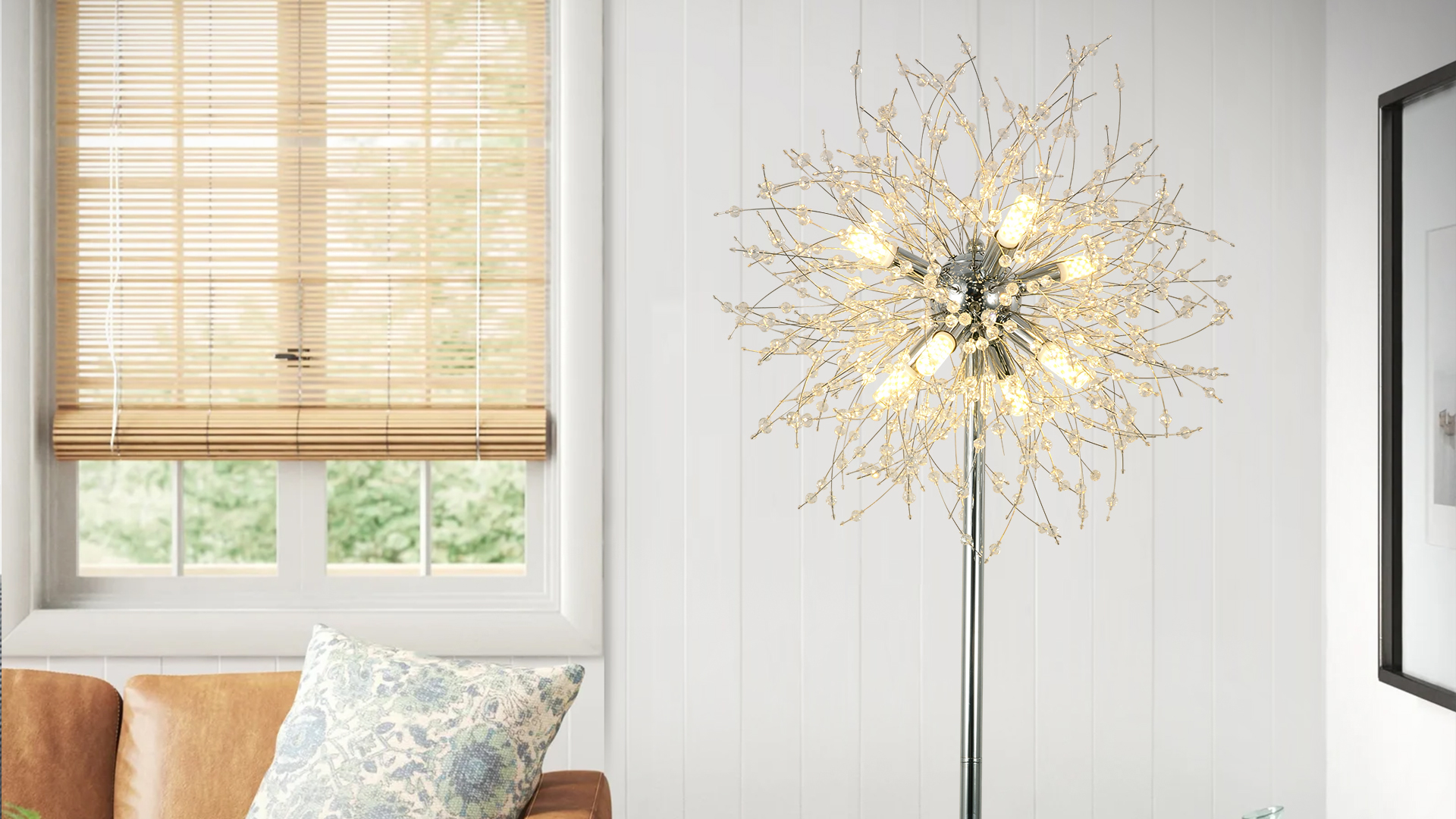 Lampadaire Cristal Rayofly 172cm - 8 Flammes Doré, Interrupteur Au Pied, Style Feu D'artifice