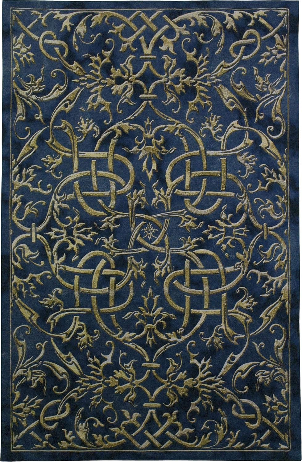 Porte Azur | Woven Tapestry Wall Art Hanging | Golden Lines on Indigo Background Intricate Scrollwork Design | 100% Cotton USA Size 79x53