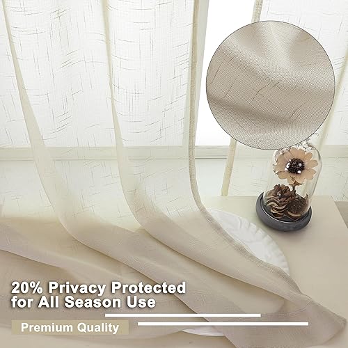 Miniatura 2 de Aiyufeng Kirei - Cortinas traslúcidas de lino sintético de 63 pulgadas de largo, cortinas sólidas filtrantes de luz para ventana, 1 par de cortinas