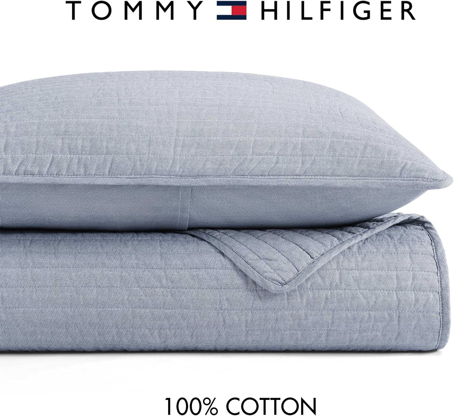 Tommy Hilfiger - Twin Quilt Set, Soft Cotton w/Breathable Feel, Lightweight Bedding for Year Round Comfort, 2 Piece Bed Set w/Matching Pillowcase (Christopher Blue)