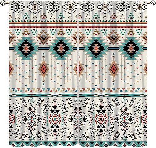 Miniatura 2 de YCness Cortinas aztecas para dormitorio, decoración geométrica étnica del suroeste para sala de estar, diseño tribal bohemio de elefantes nativos